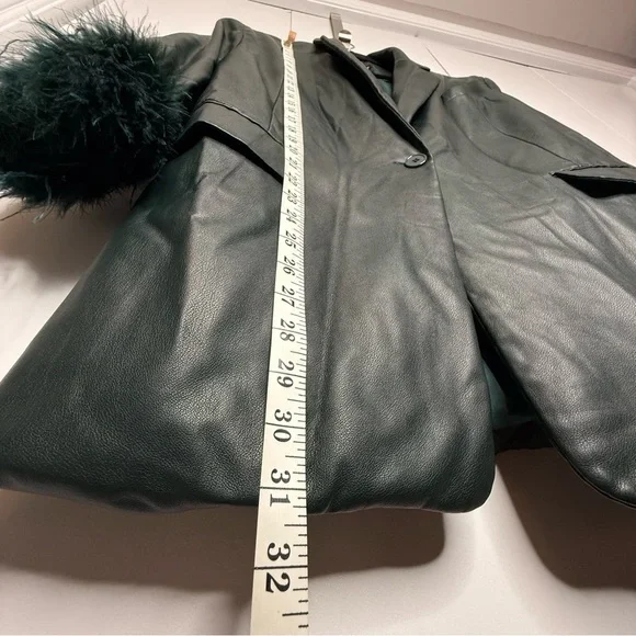 Lamarque Galia Blazer Dress Jacket Feather Trim Dark Jade XS/S - Picture 9 of 10